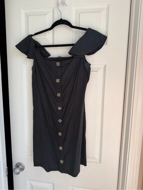 Miss Selfridge Black Off-Shoulder Button-Front Mini Dress